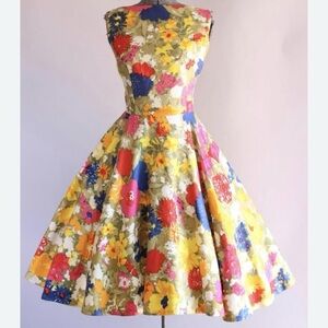 Vintage Jay Herman 1950s Floral Scoop Neck Fit & Flare Dress